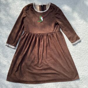 Vintage Handmade Girls Dress Lace Trim Brown Midi Prairie Cottagecore
